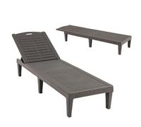 KOMFOTTEU Juego de 2 Tumbonas de Jardín de PP, Silla Reclinable con Respaldo Ajustable de 5 Niveles, Chaise Longue con Carga 160 kg, Baño de Sol, para Balcón, Terraza, 156 x 55 x 83 cm (Marrón)