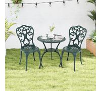 KOMFOTTEU Juego de Muebles de Jardín de 3 Piezas de Aluminio Fundido, Conjunto de 2 Sillas y Mesa con Orificio para Sombrilla, Juego de Bistró para Balcón, Patio, Terraza (Verde)