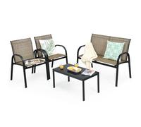 KOMFOTTEU Juego de Muebles de Jardín de 4 Piezas, Conjunto de Bistró con 2 Sillas, 1 Sofá y 1 Mesa de Centro, Muebles con Marco de Metal, Set de Conservación para Terraza, Piscina, Patio (Marrón)