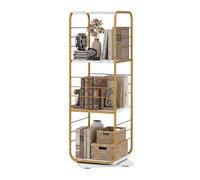KOMFOTTEU Librería Giratoria 360°, Librería Esquinera de 4 Niveles, Estantería de Almacenamiento, Ahorro de Espacio, Estructura Metálica, para Oficina, Estudio, Salón (Blanco y Natural)