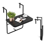 KOMFOTTEU Mesa de Balcón Plegable, Mesa Colgante de Terreza con Altura Ajustable en 3 Niveles, Mesa de Pared con Carga 30 kg, Mese Auxiliar para Exterior, 60 × 62,5 × 84 cm (Negro)