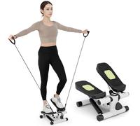 KOMFOTTEU Mini Step Fitness Casa, Stepper hidráulico con bandas de resistencia, altura ajustable, pantalla LCD, pedales antideslizantes, equipo cardiovascular para entrenamiento corporal, ejercicio