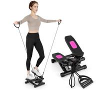 KOMFOTTEU Mini Step Fitness Casa, Stepper hidráulico con bandas de resistencia, altura ajustable, pantalla LCD, pedales antideslizantes, equipo cardiovascular para entrenamiento corporal, ejercicio