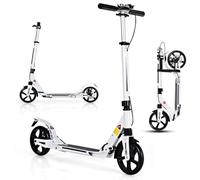 KOMFOTTEU Patinete Plegable con 2 Ruedas con Freno, Scooter con 3 Alturas Regulables, Patinete Infantil con Carga 100 kg, Monopatín con Timbre y Correa, para Niños 8+ y Adultos (Blanco)