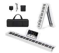 KOMFOTTEU Piano Digital 88 Teclas, Teclado de Piano Electrónico Plegable, Piano Digital Multifuncional para Principiantes con Pedal de Sostenimiento, 126 x 30 x 22,5 cm (Blanco)