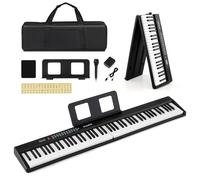 KOMFOTTEU Piano Digital 88 Teclas, Teclado Electrónico Plegable con 1000 Ritmos & 150 Canciones de Demostración, Teclado de Piano Doble con Micrófono, Atril, Altavoces