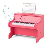 KOMFOTTEU Piano Digital de 25 Teclas para Niños, Piano de Madera con Atril, Teclas Iluminadas, Modo de Enseñanza, 6 Instrumentos, 8 Percusiones, Teclado de Piano con Grabación y Reproducción (Rosa)