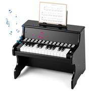 KOMFOTTEU Piano Digital de 25 Teclas para Niños, Piano de Madera con Atril, Teclas Iluminadas, Modo de Enseñanza, 6 Instrumentos, 8 Percusiones, Teclado de Piano con Grabación y Reproducción (Negro)