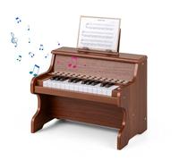 KOMFOTTEU Piano Digital de 25 Teclas para Niños, Piano de Madera con Atril, Teclas Iluminadas, Modo de Enseñanza, 6 Instrumentos, 8 Percusiones, Teclado de Piano con Grabación y Reproducción (Marrón)