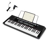 KOMFOTTEU Piano Digital de 54 Teclas con Micrófono y Atril, Teclado de Piano Electrónico con 200 Ritmos, 200 Sonidos, 60 Demo, Piano Doble Portátil para Principiantes, Negro