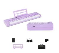 KOMFOTTEU Piano digital plegable con 61 teclas, piano con auriculares, pedal, atril y piano digital con 128 sonidos y ritmos, teclado de piano con funda (morado)