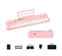 KOMFOTTEU Piano digital plegable con 61 teclas, piano con auriculares, pedal, atril y piano digital con 128 sonidos y ritmos, teclado de piano con funda (rosa)