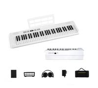 KOMFOTTEU Piano digital plegable con 61 teclas, piano con auriculares, pedal, atril y piano digital con 128 sonidos y ritmos, teclado de piano con funda (color blanco)