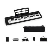KOMFOTTEU Piano digital plegable de 61 teclas, piano con auriculares, pedal, atril y piano digital con 128 sonidos y ritmos, teclado de piano con funda (negro)