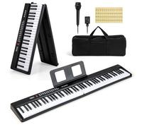 KOMFOTTEU Piano Digital Plegable de 88 Teclas, Teclado de Piano con MIDI, Altavoces Dobles, 1000 Timbres y Ritmos, Teclado Electrónico Semipesado con Atril, Micrófono, Bolsa de Transporte (Negro)