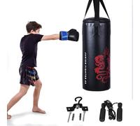 KOMFOTTEU Saco de Boxeo para Niños de 10kg con Guantes de 8 Onzas | Saco de Punching de Arena para Colgar con Cuerda de Saltar, Gancho y Bolsa de Transporte, Negro