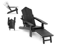 KOMFOTTEU Silla Adirondack con Reposapiés Plegable, Tumbona Plegable con Portavasos, Silla Reclinable con Respaldo Ajustable de 4 Niveles, Tumbona Jardín Exterior con Carga 180 kg, para Playa Piscina