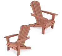KOMFOTTEU Silla Adirondack Plegable, Silla de Jardín de Madera de Abeto, Silla Tumbona con Respaldo Alto y Reposabrazos, Sillón de Exterior Carga 180 kg para Patio, Terraza, Balcón (Natural x 2)