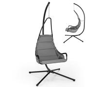 KOMFOTTEU Silla Colgante con Soporte de Metal, Columpio con Asiento Acolchado para Interior y Exterior, Silla de Hamaca con Carga de 120 kg para Jardín, Terreza, Balcón, 105 x 101 x 203 cm (Gris)