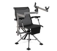 KOMFOTTEU Silla de Caza Giratoria 360°, Silla Plegable de Exterior con Soporte para Rifle Ajustable y Patas Ajustables, Asiento de Francotirador con Bolsillo de Transporte, Carga 150 kg (Modelo II)