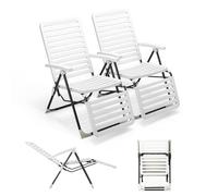 KOMFOTTEU Silla Reclinable Jardín Exterior, Tumbona Plegable con Respaldo Ajustable en 7 Posiciones, Asiento de Material de PP con Marco de Metal, Carga 150 kg, para Patio, Terreza, Piscina (2 piezas)