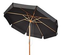 KOMFOTTEU Sombrilla de Jardín Ø300cm, de Madera y Tejido de Poliéster, Inclinable con Protección Solar, Redonda de Manivela para Playa, Terreza