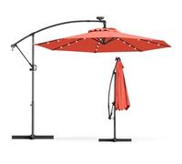 KOMFOTTEU Sombrilla Solar de Jardín con Luces LED, Parasol de Terraza con Manivela para Rotación de 360°, Inclinable, Paraguas de Mrcado de 300 cm x 230 cm, Base Cruzada (Naranja)