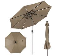 KOMFOTTEU Sombrilla Terraza Exterior Ø300cm con LED, Parasol Inclinable Plegable, Sombrilla de Jardín con Manivela y 8 Varillas, Sombrilla de Terraza con Protección Solar (Marrón)