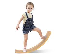 KOMFOTTEU Tabla de Equilibrio de Bambú, Tabla de Yoga con Flitz, Balance Board de Madera con Carga de 150 kg, Tabla Curvada para Niños y Adultos, 90 x 30 x 16,5 cm