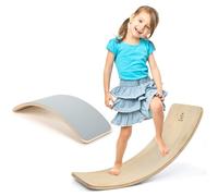 KOMFOTTEU Tabla de Equilibrio de Madera, Tabla Curva con Filtro, Tabla Curvada con Carga de 220 kg, Balance Board para Niños y Adultos, Tabla de Yoga para Niños Montessori (Natural, 90 x 40 x 19 cm)