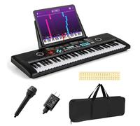 KOMFOTTEU Teclado de Piano de 61 Teclas, Piano Digital con Micrófono y Atril, Piano Electrónico Portátil con Bolsa de Transporte para Principiantes