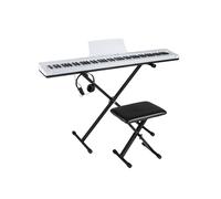 KOMFOTTEU Teclado de Piano de 88 Teclas, Piano Digital con Taburete, Soporte Ajustable, Auriculares, Teclado Electrónico con Teclas Iluminadas, Bolsa, para Principiantes, Adultos (Blanco)