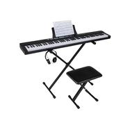 KOMFOTTEU Teclado de Piano de 88 Teclas, Piano Digital con Taburete, Soporte Ajustable, Auriculares, Teclado Electrónico con Teclas Iluminadas, Bolsa, para Principiantes, Adultos (Negro)