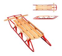 KOMFOTTEU Trineo de Madera y Metal, Trineo de Nieve con Carga de 150 kg, Trineo con Patines y Asas para Niños y Adultos, 137 x 58 x 16 cm