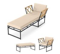 KOMFOTTEU - Tumbona de jardín con cojín, silla de jardín 2 en 1, 1 sillón + 1 banco, carga total 180+360 kg, baño de sol, diseño ergonómico, 175 x 55 x 66 cm, para terraza, balcón