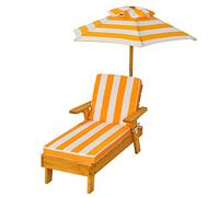KOMFOTTEU Tumbona Infantil con Sombrilla, Silla Reclinable de Madera Maciza con Cojín para Niños, Sillón de Jardín para Baño de Sol con Carga 50 kg, Mueble de Playa, Balcón, Piscina, 92 x 49 x 106 cm