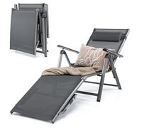 KOMFOTTEU Tumbona Plegable de Aluminio con Respaldo Ajustable 8 Niveles | Silla Reclinable con Reposapiés y Almohada para Patio, Piscina, Balcón, Carga 110 kg