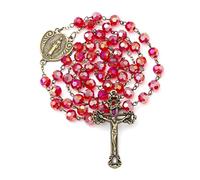 KOMI Rosario Católico para Mujeres Hombres Rosario Cuentas Neacklace con Crucifijo Jesús Crucifijo Regalo Cristiano Embalado en Bolsa de Terciopelo.., 8mm, Cristal, No es una piedra preciosa