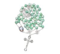 KOMI Rosario hecho a mano con cuentas de cristal verde de 8 mm, católico para mujeres, regalos cristianos