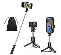 KOMI Selfie Stick - Trípode de Selfie 4 en 1 para teléfono Extensible trípode portátil con Control Remoto inalámbrico Desmontable Compatible con iPhone Samsung Cámara Android (Mini Negro)