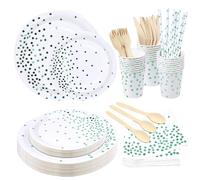 Komicea 160 Pcs Vajilla Cumpleaños, Verde Salvia Platos Vajilla Cumpleaños para Fiestas, Party Decoración Platos Servilletas para Navidad, Barbacoas, Fiestas -20 Invitado