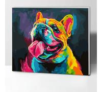 Komking Kit de pintura por números para niños y adultos, enmarcados, kits de pintura por números en lienzo, kits de pintura de números con temática animal, bulldog de color, 12 x 16 pulgadas