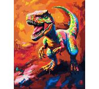 Komking Kits de pintura por números para niños y adultos, lienzo, juego de pintura por números para adultos, manualidades, decoración de pared, dinosaurio colorido, 16 x 20 pulgadas