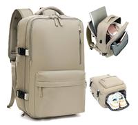 Kommodum - Mochila de viaje equipaje de mano 40 x 20 x 25 para Ryanair Bolsa de cabina para vuelos avión pequeño porta PC mujer hombre ordenador portátil de 14" con carga USB KM05S, verde caqui, S