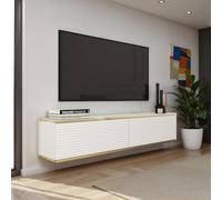 Komodee Banff TV135 MDF - Armario TV, Blanco Mate, Roble Artesano, Ancho 135 cm, Alto 30 cm, Fondo 32 cm