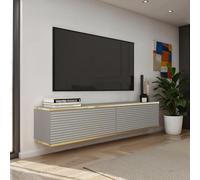 Komodee Banff TV135 MDF - Armario TV, Gris Mate, Roble Artesano, Ancho 135 cm, Alto 30 cm, Fondo 32 cm