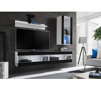 Komodee, Conjunto de Muebles, Tivoli SET5, Blanco/Negro, Ancho 200cm x Alto 195cm x Fondo 35cm, sin LED, para Salón, Dormitorio