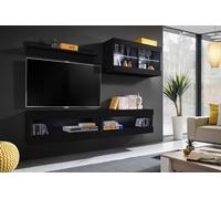 Komodee, Conjunto de Muebles, Tivoli SET6, Negro/Negro, Ancho 200cm x Alto 195cm x Fondo 35cm, sin LED, para Salón, Dormitorio