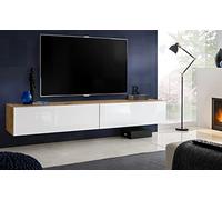 Komodee, Mueble Banco TV Loreto, Blanco Wotan, Ancho 200 cm x Alto 30 cm x Profundidad 41,5 cm, Estilo Moderno, Minimalista, para Sala de Estar, Dormitorio