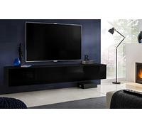 Komodee Mueble Banco TV Loreto, Negro y Negro, 200x30x41,5 cm
